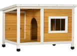 Cuccia Per Cani Pawhut, In Legno Di Abete, Casa Per Cani Con Terrazza E Tetto In Asfalto Incernierato, Cuccia Per Cani Di Piccola Taglia, Da Interno, Da Esterno, Resistente Alle Intemperie, Arancione, 85,5 X 62 X 60 Cm