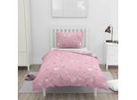 Home Elements Biancheria Da Letto 140X200 + 70X90 Cm, Due Disegni, Fiore Rosa + Punto Grigio