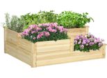 Aiuola Rialzata Outsunny, Aiuola A 3 Livelli, Fioriera, Aiuola Per Erbe Aromatiche, Gradini Per Piante, Gradini Per Fiori Per Balcone, Giardino, Legno Di Abete, Naturale, 108 X 88 X 36 Cm