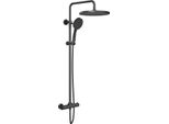 Sistema Doccia Rainsworth Con Termostato, Doccia A Pioggia Rotonda In Abs Da 30 Cm, Soffione A 3 Modalità Di Getto, Set Doccia 92-126 Cm, Nero