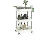 Carrello Homcom, Carrello Di Servizio Con 3 Ripiani, Cestino Appeso, Carrello Portaoggetti Con Maniglia, Carrello Da Cucina, Carrello Laterale Per Cucina, Soggiorno, Ufficio, Acciaio, Bianco