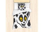 Abakuhaus Set Copripiumino Lemur Per Letti Singoli, Endemisch Affe Testa Felice, Antiacaro, Adatto A Chi Soffre Di Allergie, Con Federa, 135 Cm X 200 Cm - 80 X 80 Cm, Terra, Giallo, Tortora Scuro