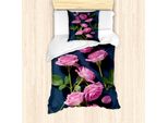 Abakuhaus Set Copripiumino Romantico, Immagine Verticale Di Rose E Foglie Su Rami, 135 X 200 Cm + 80 X 80 Cm, Verde Blu Rosa
