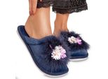 Pantofole Da Donna Pantofole Pelliccia Peluche Ballegra Blu Scuro Taglia 39