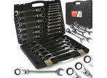 Chiave A Cricchetto Incernierata Chiave A Occhio Piatto Cromo Vanadio Set Di Chiavi Ad Anello 6-32 Mm Utensile 22 Pezzi Con Custodia