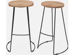 Set Di 2 Sgabelli Da Bar In Legno Di Mango E Acciaio, 75Cm, Marrone Naturale