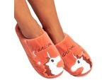 Pantofole Da Donna Pantofole Invernali In Peluche Calde E Leggere Pantofole Unicorno Rosso Taglia 36-37