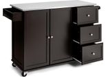 Costway Carrello Da Cucina Con Piano Di Lavoro In Acciaio Inox, Isola Da Cucina Con 3 Cassetti E Ripiano Regolabile E Portasciugamani, Carrello Di Servizio Mobile, Mobile Da Cucina Su Rotelle, Carrello Da Cucina A Isola, Marrone Scuro