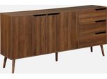 Credenza Scandinava A 2 Ante Effetto Legno Di Noce, 160Cm, Marrone