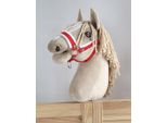 Cavezza Regolabile Per Cavallo Hobby Horse A3 Rosso Con Pelo Bianco