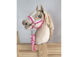 Set Per Cavalli Hobby: Cavezza A3 Con Pelliccia Bianca + Corda Per Legare - Bianco E Rosa Scuro