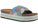 Van Hill Donna Mules Sandali Rivetti Look Etnico Piattaforma Scarpe 841004, Colore: Verde Chiaro, Taglia: 37