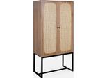 Credenza A 2 Ante In Canna E Legno, 165Cm, Marrone Naturale