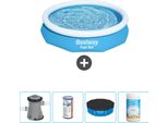 Bestway Piscina Gonfiabile Rotonda Ad Ambientazione Rapida - 305 X 66 Cm - Blu - Inclusa Pompa - Filtro - Copertura - Cloro