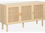 Credenza In Vimini Ed Effetto Legno A 3 Ante, 120Cm, Marrone Naturale