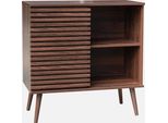 Credenza Scandinava Effetto Legno E Anta Scorrevole Scanalata, 80Cm, Marrone