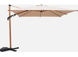 Parasol Decentrato 3X4M Rettangolare, Palo Effetto Legno, Beige