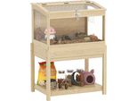 Pawhut Gabbia Per Criceti A 2 Livelli Gabbia Per Roditori Piccola Gabbia Per Animali Con Coperchio A Cerniera, Grande Gabbia Per Criceti Nani 83,2 X 50 X 103 Cm Legno Naturale