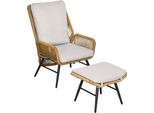 Outsunny Sedia Reclinabile In Rattan Con Poggiapiedi Sedia Da Giardino Con Schienale Regolabile Sedia Da Esterno In Rattan Con Cuscino Per Giardino, Balcone, Acciaio, Polyestere