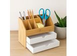Organizer Da Scrivania In Bambù Con 2 Cassetti E 5 Scomparti
