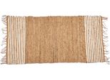 Giftdecor | Tappeto - 140 X 70 Cm - Iuta - Con Frange - Beige - Con Strisce Bianche