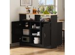 Isola Cucina Fortuna Lai Su Ruote, Zona Pranzo Estraibile Isola Cucina Con Sedie, Credenza Con Ampio Spazio Di Stoccaggio, Ideale Per La Cucina E La Sala Da Pranzo Come Credenza (Nero)