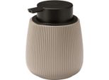Berilo | Dispenser Per Sapone - Dispenser Per Liquidi - 11 X 9 Cm - Beige - A Righe - Con Pompa Dosatrice