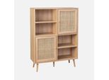 Credenza A 2 Ante In Canna E Legno, 90Cm, Marrone Naturale