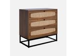 Cassettiera Effetto Legno E Canna, 3 Cassetti, Marrone Naturale