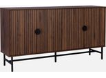 Credenza A 4 Ante Scanalata Effetto Legno, 157.5Cm, Marrone Scuro Naturale
