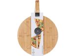 Set Tagliere Per Pizza In Bambù Con Tagliapizza - Piatto Da Portata Rotondo 38 Cm