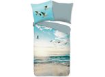 Biancheria Da Letto Good Morning Renforcé 200 X 200 Cm + 2- 80 X 80 Cm Brisa Spiaggia/Blu Mare