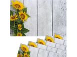 Set Di 6 Tovagliette Lavabili Effetto Legno Con Girasoli