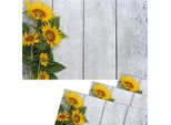 Set Di 4 Tovagliette Lavabili Effetto Legno Con Girasoli