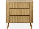 Cassettiera Decorata Con Righe 3 Cassetti, Marrone Naturale