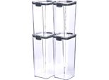 Set Di 4 Vasetti Krumble - 700 Ml + 700 Ml + 1800 Ml + 1800 Ml + 1800 Ml - Cassetta Di Freschezza - Vasetti Di Stoccaggio - Con Coperchio - Vasetti Di Stoccaggio - Plastica - Trasparente - Nero