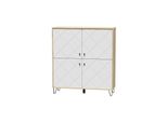 "Bilbao"" Cassettiera A Quattro Ante Per Soggiorno E Camera Da Letto Piano In Laminato Opaco Bianco Rovere Artisan 123,4 X 40 X 135,2"