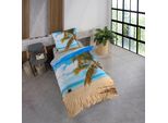 Set Di Biancheria Da Letto Con Spiaggia E Palme 135 X 200 Cm 100% Cotone