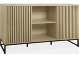 Credenza Contemporanea A 2 Ante Scanalate Effetto Legno, 140Cm, Marrone Naturale