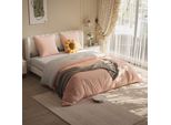 Morbida E Confortevole Biancheria Da Letto, Set Di Biancheria Da Letto In Rosa + Grigio Chiaro (1 Copripiumino, 1 Copripiumino, 2 Federe) Per Letto 140×200Cm