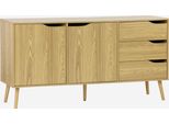 Credenza Scandinava A 2 Ante Effetto Legno Di Noce, 160Cm, Effetto Frassino