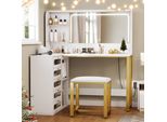 Unboxg Tavolo Da Toilette Con Illuminazione A Led, Grande Specchio, Cassetti E Ripiani, Tavolo Da Toilette Con Sgabello Imbottito, Tavolo Cosmetico Per Camera Da Letto, Bianco+Oro