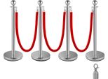Palo Della Barriera In Acciaio Inox Supporto Di Demarcazione A Corda Testa Di Palla 3 Corde Di Velluto Rosso Colonna D'argento 4 Confezione Di Barriere Di Controllo Della Folla