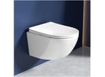 Wc Sospeso Rainsworth Senza Bordo - Sciacquone Potente, Vaso Con Sedile Incluso Con Funzione Soft-Close, Wc Dal Design Compatto Lungo 48,5 Cm, Wc A Scarico Singolo