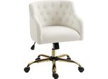 Homcom Sedia Da Ufficio Per La Casa, Sedia Da Scrivania Girevole Regolabile In Altezza Con Funzione Dondolo, Look Lino, Sedia Da Trucco Per Camera Da Letto, Studio, Beige