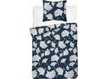 Biancheria Da Letto In Cotone 140X200 Fiori Foglie Blu