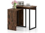 Costway Set Di 2 Tavolini Nidificanti Tavolino 2 In 1 In Legno Sintetico, 2 Comodini Con Robusta Struttura In Metallo Tavolino Rettangolare Marrone