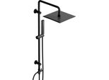 Joho Set Doccia A Pioggia Senza Miscelatore, Colonna Doccia Acciaio Inox Asta Doccia 92 Cm, Quadrato Soffione Pioggia E Doccetta, Xl 25 X 25 Cm, Nero
