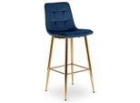 Sgabello Da Bar "Arial"" - Sgabello Alto Per Cucina O Bar In Velluto Blu Scuro E Oro, 43 X 46 X 108 Cm"