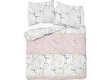 Set Di Biancheria Da Letto 160X200 Raso Microfibra Marmo Grigio Rosa